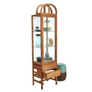 contemporary display case / glass / teak