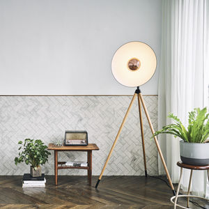 floor-standing lamp / contemporary / aluminum / oak
