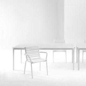 contemporary armchair / aluminium / with armrests / stackable