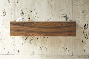 wall-mounted washbasin / rectangular / natural stone / wood veneer