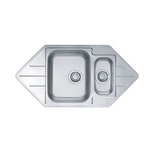 double kitchen sink / stainless steel / corner / with drainboard