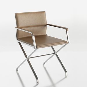contemporary chair / with armrests / leather / brushed metal