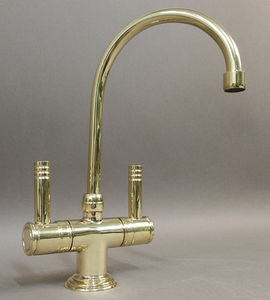 double-handle washbasin mixer tap / countertop / metal / bathroom