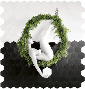 wall hexagonal tile / ceramic / white / gray