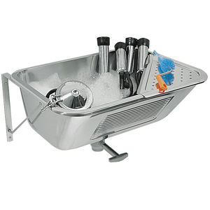 wall-mounted washbasin / rectangular / stainless steel / contemporary