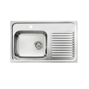 single-bowl kitchen sink / stainless steel / with drainboard