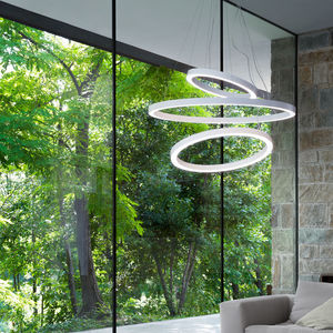 hanging light fixture / LED / round / metal