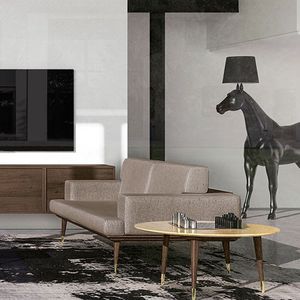 contemporary side table / oak / steel / round