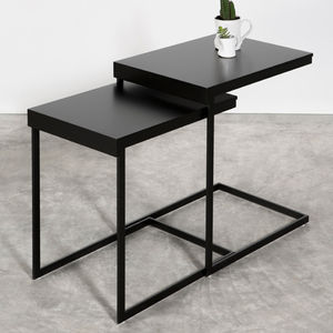 contemporary nesting tables / wooden / chromed metal / rectangular