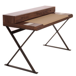 wooden desk / leather / contemporary / with storage