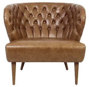 Chesterfield armchair / fabric / leather / brown