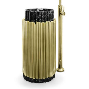 free-standing washbasin / round / marble / brass