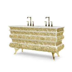 double washbasin cabinet / free-standing / brass / marble