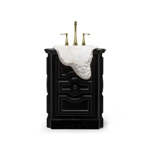 free-standing washbasin cabinet / lacquered wood / contemporary / with drawers