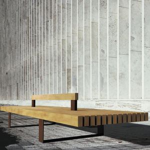public bench / wooden / with backrest / with armrests