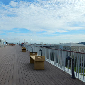 public bench / contemporary / exotic wood / steel