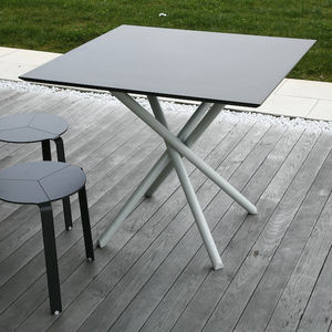 contemporary table / tempered glass / aluminum / galvanized steel