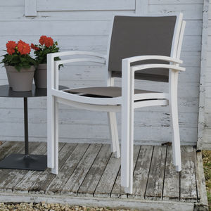 contemporary garden chair / with armrests / stackable / metal