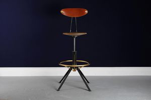 bar chair / industrial style / adjustable / leather