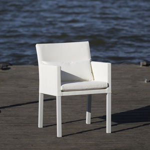 contemporary chair / with armrests / upholstered / lacquered aluminum