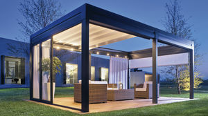 self-supporting pergola / aluminum / fabric sliding canopy / custom