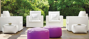 contemporary pouf / leather / fabric / upholstered