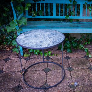 contemporary side table / natural stone / round / garden