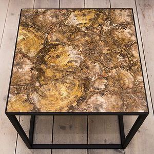 contemporary side table / petrified wood / square / for restaurants