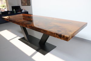 contemporary dining table / epoxy / hardwood / solid wood