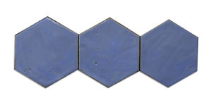 wall hexagonal tile / black / blue / handmade
