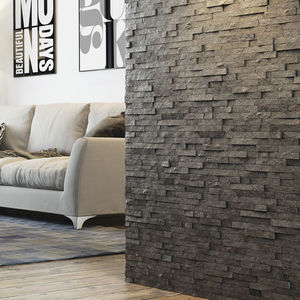 natural stone wall cladding panel / interior / textured / black