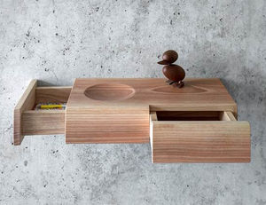 wall-mounted shelf / contemporary / walnut / with drawer