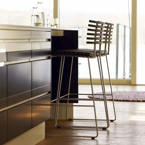contemporary bar chair / wooden / stainless steel / sled base
