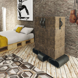 high sideboard / original design / wooden / with shelf