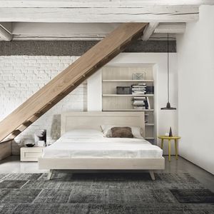 double bed / contemporary / with headboard / solid wood