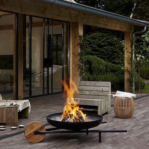 wood-burning fire pit / steel / contemporary / with barbecue