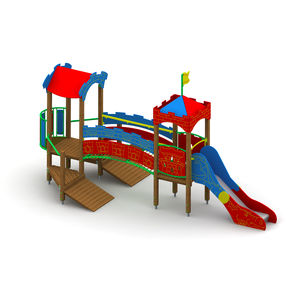 playground play structure / wooden / plastic / galvanized steel