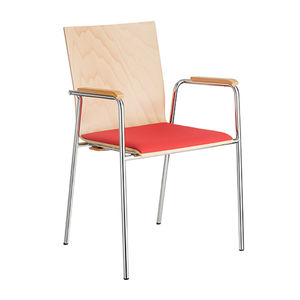 conference chair with armrests / upholstered / beech / chrome