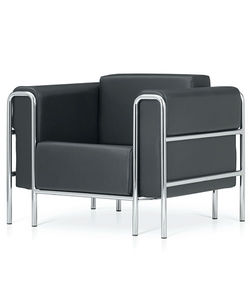 contemporary visitor armchair / chrome / leather