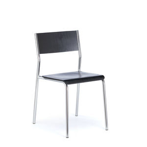 Bauhaus design visitor chair / stackable / upholstered / with armrests
