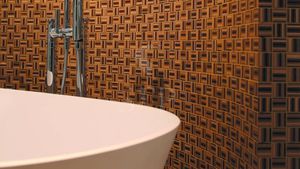 bathroom mosaic tile / wall / wooden / handmade