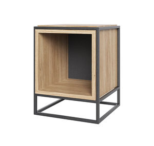 contemporary bedside table / oak / steel / rectangular