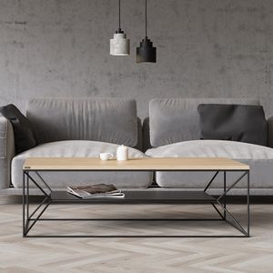 Scandinavian design coffee table / oak / lacquered MDF / powder-coated steel