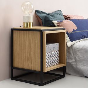 contemporary bedside table / oak / steel / rectangular