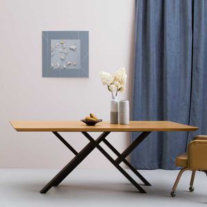 contemporary dining table / oak / steel / rectangular