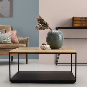 contemporary coffee table / oak / steel / square