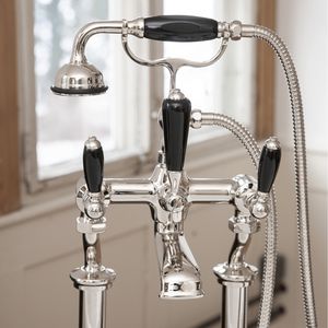 bathtub double-handle mixer tap / floor-mounted / metal / for bathrooms