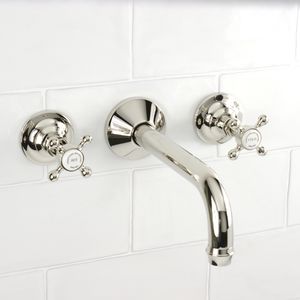 washbasin double-handle mixer tap / wall-mounted / metal / indoor