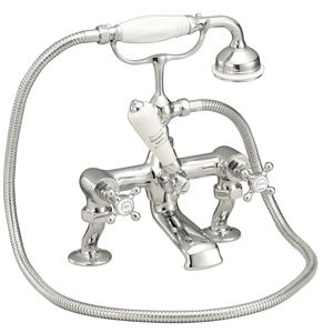bathtub double-handle mixer tap / floor-mounted / metal / for bathrooms