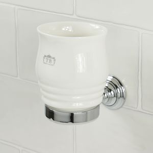 wall-mounted soap dish / ceramic / metal / with toothbrush holder